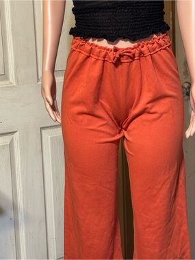 Women's Elastic Waist Wide-Leg Pants - Orange M